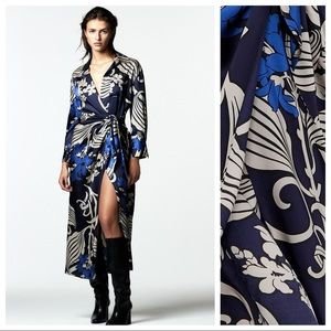 Zara Blue and Black Floral Midi Dress